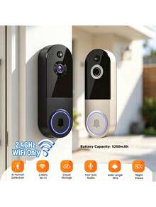 2.4G WiFi 無線視訊門鈴攝影機,5200mAh 可充電智慧安全門鈴,支援 AI 人體偵測、雙向對話與夜視 - 查看 2