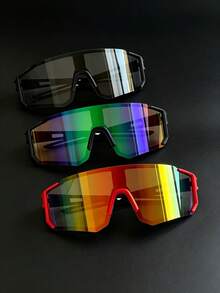 3pcs/2pcs Men's Outdoor Cycling Hiking Sports Glasses One-Piece Black Blue Windproof Goggles - Goggles - Multi-colored - View 1
