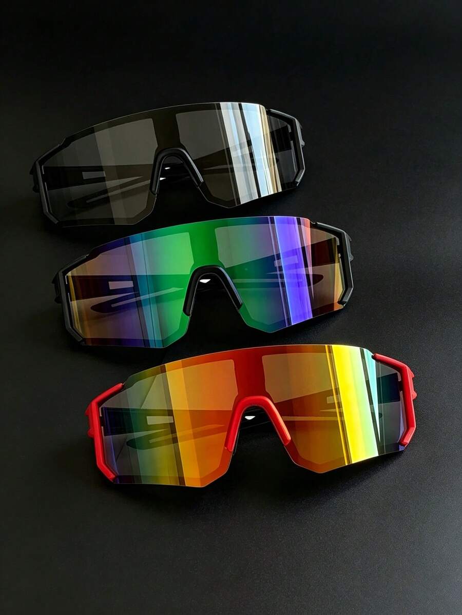3pcs/2pcs Men's Outdoor Cycling Hiking Sports Glasses One-Piece Black Blue Windproof Goggles - Goggles - Multi-colored - View 1