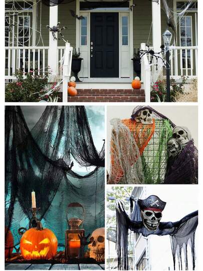 1pc Spooky Black Gauze Curtain For Halloween - Perfect For Haunted House, Nightclub, And Escape Room Decorations, Polyester Fabric, Halloween Decorations, Storage & Organization For Home & Garage