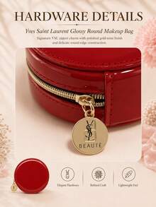 YSL Saint Laurent Red Glossy Round Makeup Pouch, 9*9cm, Synthetic Leather Material, Compact And Lightweight, Suitable For Storing Small Beauty Items, Daily Use And Gifting - Red - View 7