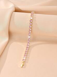 Edelstahl Rosegold Tennis Armband, abwechselnd rosa und weiße kubische Zirkonia eingelegt, verstellbarer Schiebeverschluss, geeignet für Hochzeit, Brautjungfer, Gala, Geburtstag, Valentinstag, Jahrestag, Weihnachten, Muttertag, Neujahr, Verlobung, Abschlussfeier von Frauen - Gold - Übersicht 9