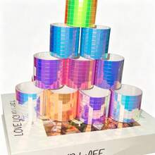 DHboying 9360pcs-4 Rolls Holographic PET Disco Ball Mirror Stickers, Self-Adhesive Colorful Mosaic Tile Stickers 5x5mm, Suitable For Handmade DIY Dolls Home Decor Stickers, Party Decoration - PET Iridescent Decorative Sticker - View 3