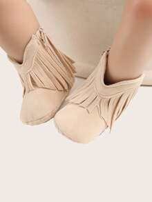 Beige Tassel Infant Ankle Boots For Girls, Soft Sole Pre-Walker Shoes, 0-1 Years Newborn, Side Hook And Loop, Anti-Slip Learning To Walk Boots, Autumn/Winter - Apricot - View 6