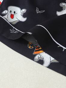 Set Piyama Wanita Motif Halloween Lengan Pendek Model Bubble Crinkle - Hitam - View 7