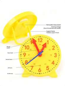 1pc Learning Clock - Yellow Clock Model Set, Used For Time Recognition, Hour, Minute, Second Recognition Learning Tool, Colorful Clock Teaching Aid, Back To School Season Essential - Yellow - View 3