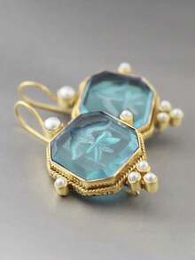 1 Pair Elegant Pearl Earrings For Women, Wedding, Engagement, Party Jewelry, Valentine's Day Gift - Peacock Blue - View 2