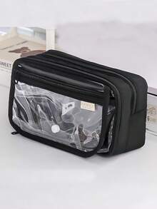 1pc Large-Capacity Transparent Pencil Case, Suitable For Students - A School Supply Box With A Girlish Aesthetic Design., Back To School, First Day Of School - Multicolor - View 8