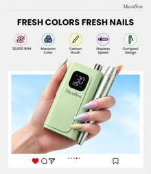 Professional Nail Drill Kit, 30000RPM Cordless Electric Nail File With LCD Display, Rechargeable 4000mAh Battery Nail Efile For Acrylic & Gel Nails, Manicure Pedicure, Salon & Home Use - 薄荷綠 - 查看 2