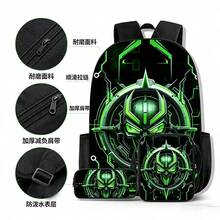 3Pcs Green Cyber Mecha Robot Print Backpack Combo, Waterproof Large Capacity Student School Bag + Insulated Lunch Tote Bag + Pencil Pouch, Lightweight - Multicolor - View 4