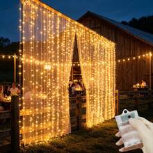 Luces de cortina LED alimentadas por batería AA, 8 modos de iluminación, luces de hadas, adecuadas para habitación, jardín, patio, escenario, decoración de fondo de pared, iluminación de atmósfera romántica para bodas, Día de San Valentín, Halloween, Navidad, luces decorativas colgantes - Lámpara de cortina con caja de pilas AA - Ver 4