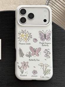 Fashion Minimalist Cute Butterfly Floral Letter Pattern Phone Case Compatible With IPhone 17 Pro Max 17 Pro 17 16 Pro Max 15 14 13 12 Pro Max Lens Protection Back Cover - White - View 3
