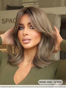 Ombre Brown Short Curly Bob Wig For Women 12 Inch Layered Wig With Curtain Bangs Natural Synthetic Heat-Resistant Fiber Fluffy Wig For Daily Party Wear Use - Multicolor - View 4
