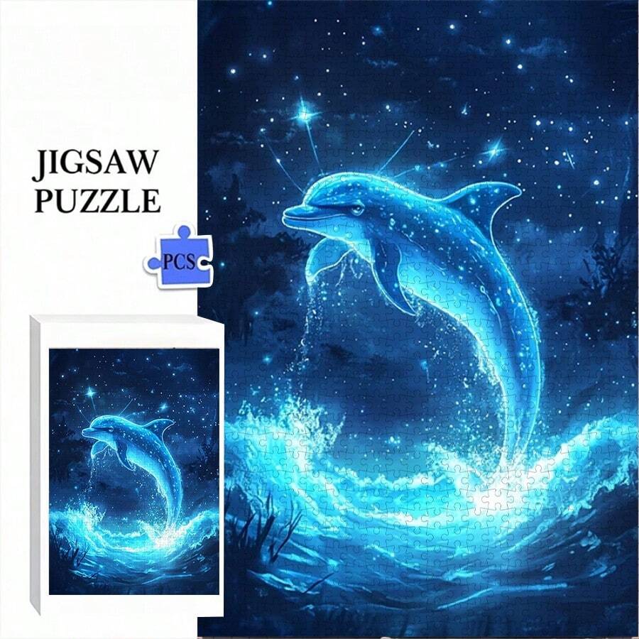 1000 Pieces Adult Mini Puzzle Box - This Adult Challenge-Level Puzzle Features Precision-Cut Pieces That Are Scratch-Resistant, With A Dreamy Blue Dolphin Theme. High Difficulty And Brain-Burning, It Can Be Used For Home Entertainment, DIY Decoration, Art Collection, And Is Also A Great Gift For Christmas, Halloween, And Brain Challenges.