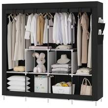 Foldable Wardrobe Closet For Organizing Clothes With Zipper - 165x45x165 黑色 - 查看 5