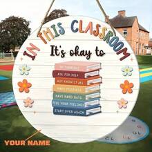 1pc 2D Flat Classic Wooden Teacher Sign "In This Classroom" Wall Decor Plaque, Suitable For Back To School, Classroom And Office Decoration, With Inspirational Message, Multilingual And Multi-Purpose - Ideal Gift For Teachers And Holidays - A - View 6