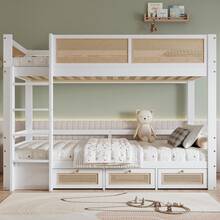 Kids Bed Frame With Shelves, White And Natural - Natural and White - 查看 3