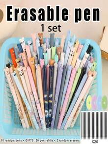 32pcs Bear Pattern Erasable Pen Set [10 Pens + 20 Refills + 2 Erasers/32 Refills] Neutral Pens, Random Pattern Bear Neutral Pens, First Day Of School - Multicolor - View 13