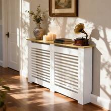 UNHO Modern White Radiator Cover MDF Cabinet Heater Enclosure With Wood Top 35.6" H - White - View 2
