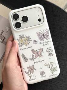 Fashion Minimalist Cute Butterfly Floral Letter Pattern Phone Case Compatible With IPhone 17 Pro Max 17 Pro 17 16 Pro Max 15 14 13 12 Pro Max Lens Protection Back Cover - White - View 1