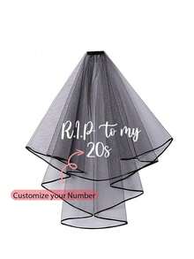 Personalized Veil,Personalized RIP 20/30/40/50 Years Old Black Veil, Farewell To My 20s/30s/40s/50s,Alternative Gothic Style,Gothic Funeral,For Weddings,Parties,Dark Party Decoration,Photo Props,Halloween,Bachelorette Party,Gift For Birthday - Multicolor - View 5