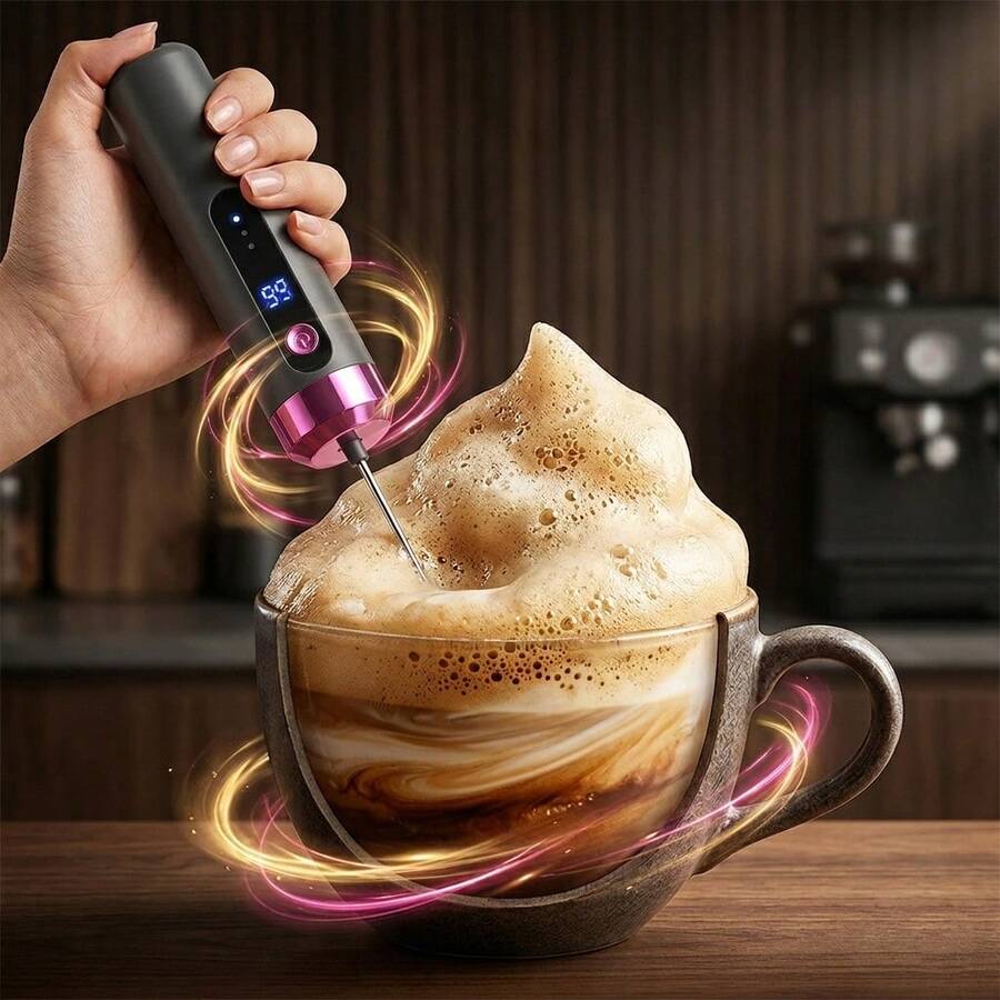 1pc Handheld Mini Electric Milk Frother, Stainless Steel USB Rechargeable, 3 Speed Settings, Portable Coffee Cappuccino Cream Mixer, Kitchen Accessory Egg Beater, Egg White Frother, Battery Capacity: 300mAh - Multicolor - View 1