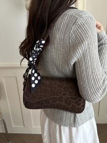 Fashion Leopard Print Asymmetric Scarf Decor Flap Vintage Minimalist Elegant Shoulder Bag - Coffee - View 2