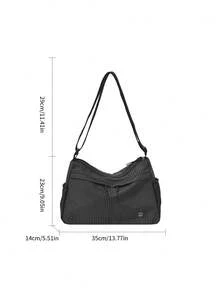 Dedoo Black Plaid Nylon Large Capacity Crossbody Bag With Drawstring, Casual Shoulder Bag, Lightweight Commuter Travel Student Handbag - Black and White - View 10