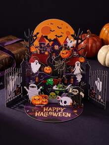 1pc Handmade Halloween Pop-Up Card, Party Invitation, Creative Folding Greeting Card, Includes Note Card&Envelope, No Assembly, Halloween Decorations, Suitable For Friend, Family, Halloween/Birthday Celebration Wishes/Gift, Commemorative Gift Card - Multicolor - View 2