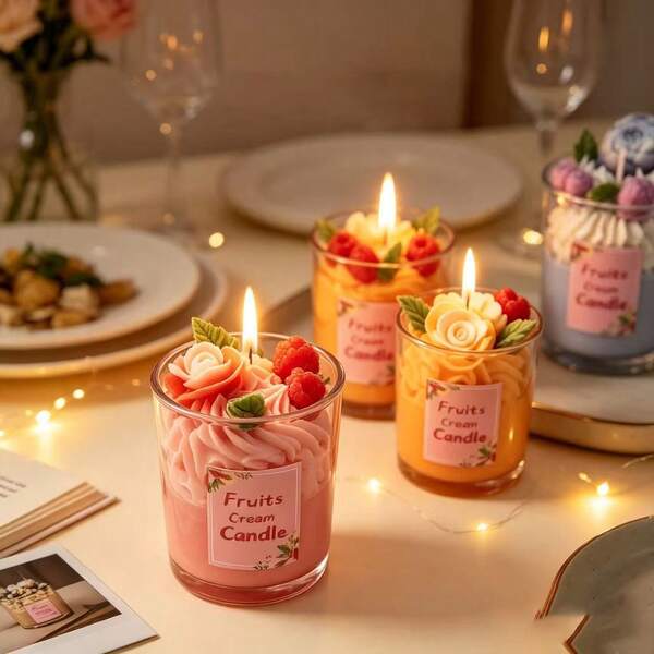 Fruit Cream Cup Scented Candle - Cute Dessert Scented Candle, Suitable For Home Decor, Birthday Gifts, Wedding Favors, Bedroom And Living Room Relaxation Fragrance