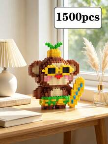 1500pcs Mini Micro Building Blocks Summer Beach Animal Series DIY Assembly Figurine Cute Cartoon Elephant Monkey Fox Rabbit Kitten Desktop Home Decor Holiday Stress Relief Handmade Ornament Gift For Teens And Adults - Multicolor - View 11