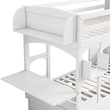 Kids Double Bed Frame With Folding Desk And Shelf, Includes Ladder And 2 Drawers, - White - View 10