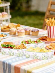 10pcs/20pcs/30pcs/50pcs Green Wildflower Paper Snack Trays 1.7x3.5x5.3 Inch Plant Print Food Boats, Suitable For Chips, Fries, Burgers, Nachos, Popcorn, Macaron Color Floral Tabletop Decor Trays, Bridal Shower, Birthday, Garden Tea Party Supplies - Multi-color Green Edge - View 5