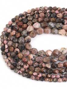 1 Fio de Contas Espaçadoras Soltas de Pedra Natural Facetada Rodocrosita e Jaspe para Fabricação de Joias DIY, Brincos, Pulseiras, Pingentes e Acessórios, 6/8/10mm - Multicolorido - Visão 5