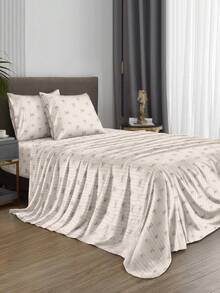 4pcs/Set Cream Gray Polka Dot & Bow Line Art Pattern Bedding Set, Easy Care Soft Bedding Set, Fitted Sheet Set (1 Flat Sheet + 1 Fitted Sheet + 2 Pillowcases) Bedding Set King/Queen/Full/Twin Size, Deep Pocket Up To 11.8 Inches - Multicolor - View 5