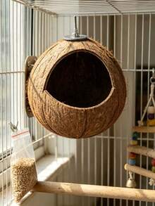 1pc Handmade Bird Nest Garden Decor, Brown Coarse Woven Straw Bird Nest, Suitable For Pet Birds Or Parrots, Natural Small Pet Bird Nesting Pad, Nest, Bed, Anti-Pecking Warm Pad, Suitable For Parrots, Budgies, Long-Tailed Parrots, Canaries, Round Warm - Y - View 7