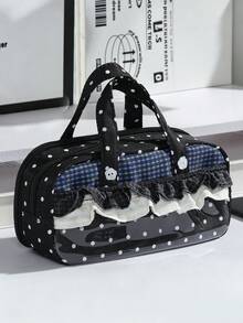 1件入學季荷葉邊學生文具筆袋，大容量布製多層多口袋筆袋：適合學生、青少年與成人－理想的學校與辦公室收納禮品，入學季、學校用品、筆袋、背包、文具，可收納計算機、筆記本與筆－適合學校、辦公室與旅行－適合學生、專業人士、男士與女士，學校文具收納盒，多功能收納盒，安全拉鍊封口，筆袋 - 多色 - 查看 4