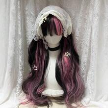 Women's Black Pink Highlight Double Ponytail Wig, Flat Bangs Long Wavy Artificial Fiber Full Hair Wig For Y2K Gothic Daily Cosplay Outfit - Only Wigs - View 2