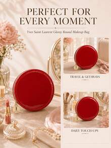 YSL Saint Laurent Red Glossy Round Makeup Pouch, 9*9cm, Synthetic Leather Material, Compact And Lightweight, Suitable For Storing Small Beauty Items, Daily Use And Gifting - Red - View 9