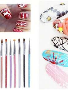 7Pcs Nail Art Brush Set With Rhinestone Handle, Crystal Liner Brushes For Nail Painting, Professional Nail Art Tools For DIY Manicure & Nail Salon - Multicolor - View 4