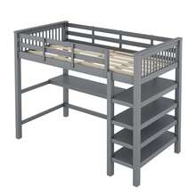 Bed Frame Kids 90x200 With Desk And Shelves, Grey - 灰色 - 查看 11