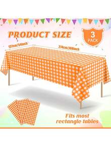 1/3/5pcs Orange & Gold Decorative Tablecloth, Disposable Plastic Orange & White Plaid Buffalo Check Tablecloth, Suitable For Autumn Thanksgiving Birthday Party Supplies - Orange Checkered Tablecloth - View 7