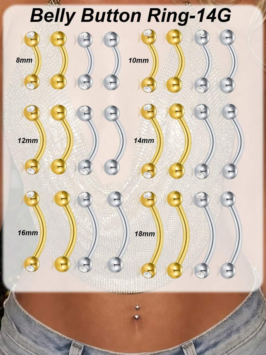 4pcs Small Belly Button Rings 14G 316L Steel Belly Piercing For Women Navel Rings Hypoallergenic Eyebrow Lip Daith Rook Piercing Jewelry 8-18MM - Small Belly Piercing Ring - View 1