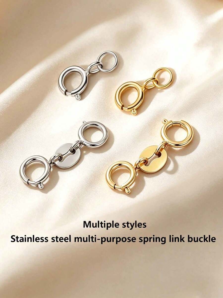 1pc Versatile Double-End Spring Clasp Bracelet Necklace Extension Connector, 18K Gold Stainless Steel DIY Universal Clasp Accessory - Spring Link Connector - View 1
