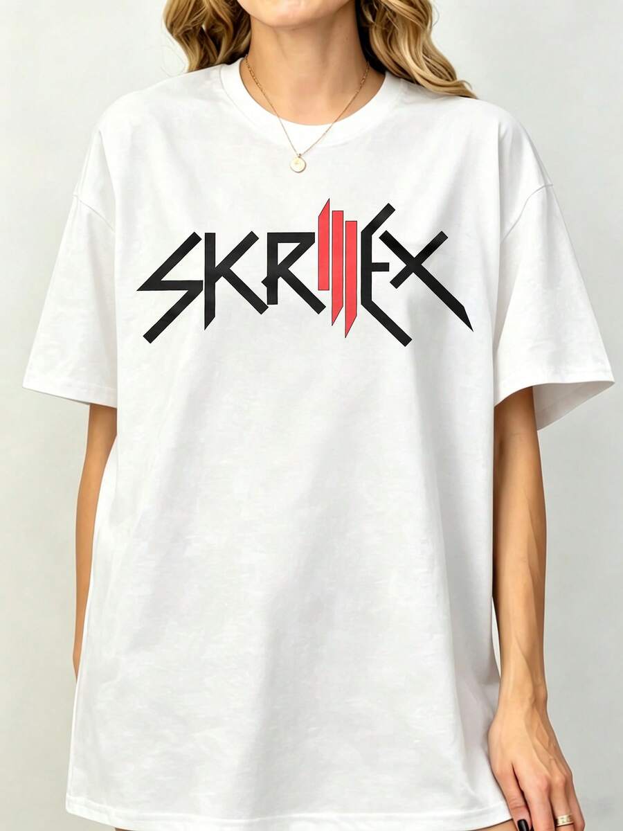 تي شيرت Skrillexs Classics Logo Graphic Premium للجنسين، تي شيرت لمحبي موسيقى EDM DJ للصيف والخريف هدية للمعجبين - أبيض - مشاهدة 1
