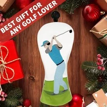 Golf Swing Figure Golf Club Headcover, Colorful 3D Embroidery Exquisite, Thickened PU Padding, Universal 1/3/5 Wood, Casual Retro Men's Golf Club Protector - White - View 4