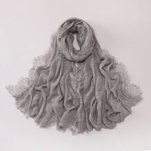 1pc Tie-Dye Textured Soft Breathable Natural Crinkle Eyelash Lace Trim Muslim Hijab Scarf - Multicolor - View 12