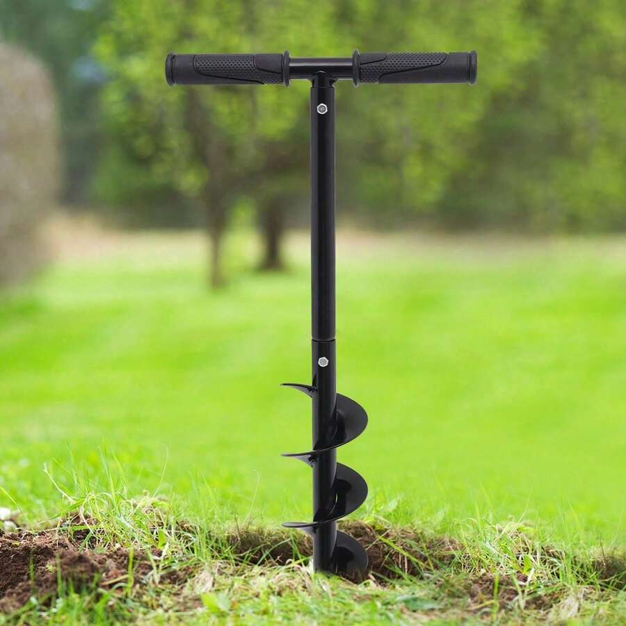 Hand Post Hole Digger - 24'' X 4" Earth Garden Auger Drill - Black - View 1
