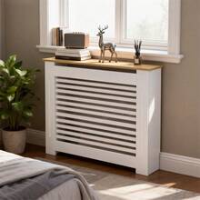 UNHO Modern White Radiator Cover MDF Cabinet Heater Enclosure With Wood Top 35.6" H - White - View 14