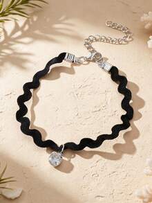 Pulsera tobillera con diseño de diamante de imitación - Negro - Ver 2